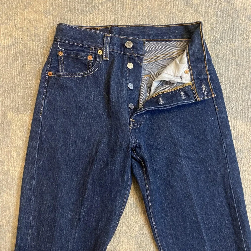 Levis 501 Jeans Mens 27x31 Blue Dark Wash Straight 100% Cotton Denim Pants READ*